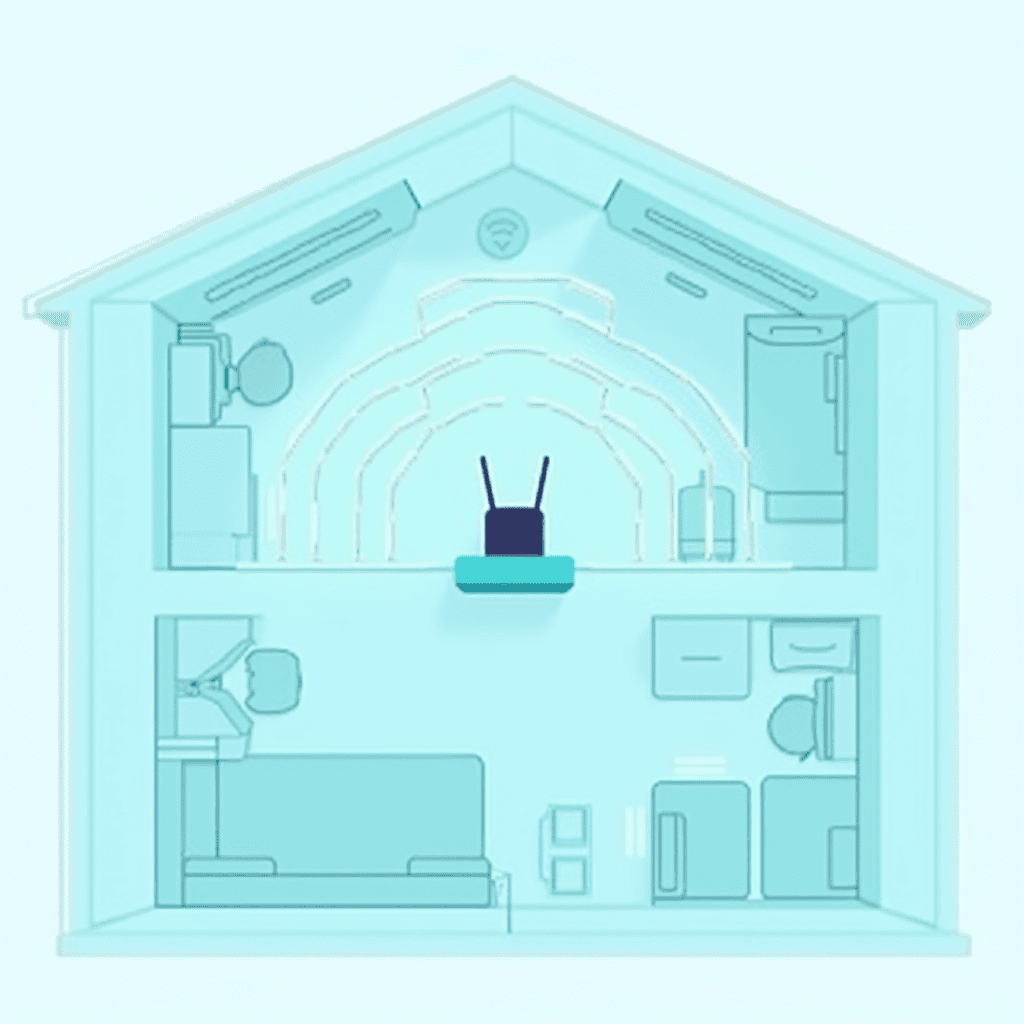 A floor plan showing ideal Wi-Fi router placement in a home