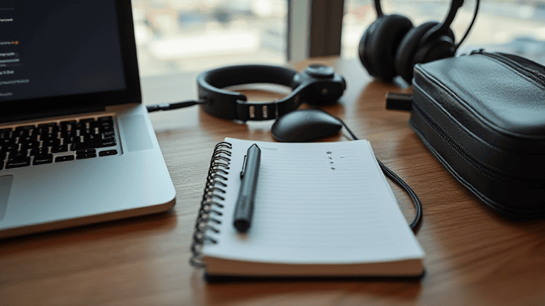 laptop travel setup checklist with accessories