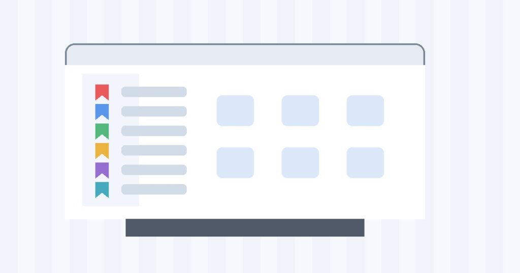 Laptop browser window with tidy bookmark folders