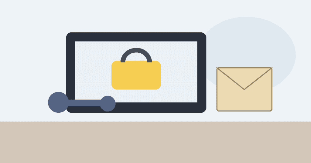 Laptop login screen with a password manager and emergency envelope