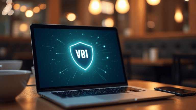 public Wi-Fi safety tips on laptop in cafe