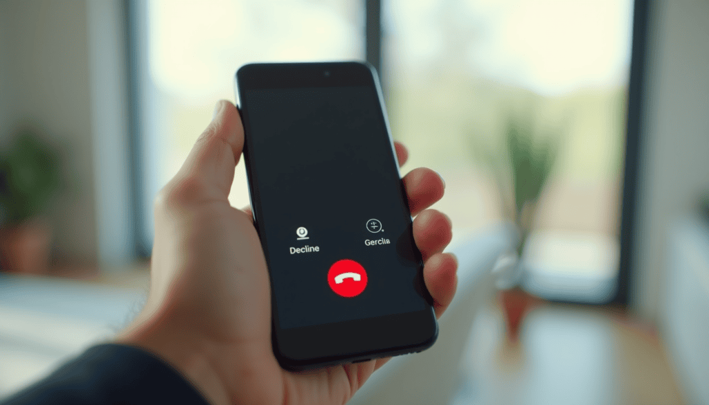 block spam calls red decline button on a smartphone screen