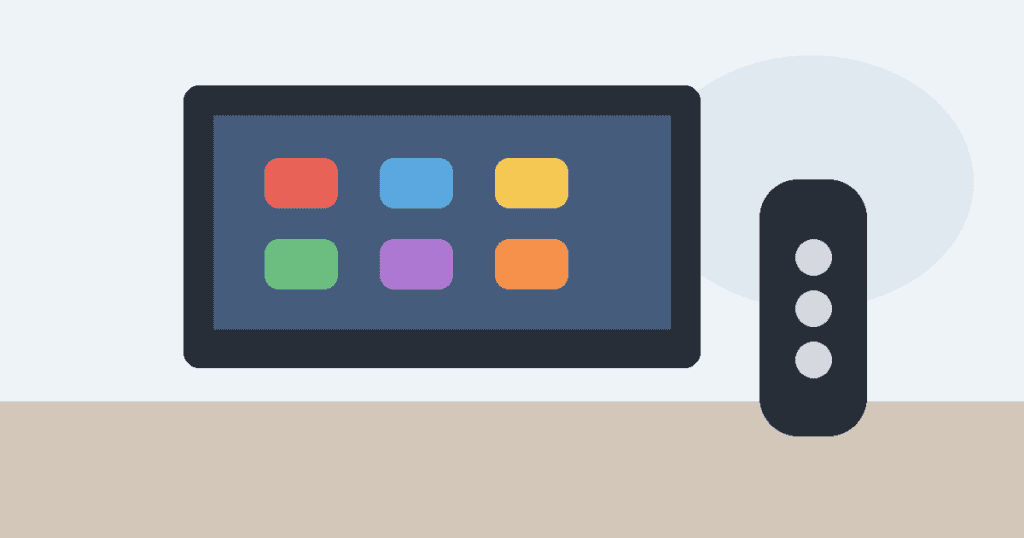 TV streaming remote with subscription apps on a screen