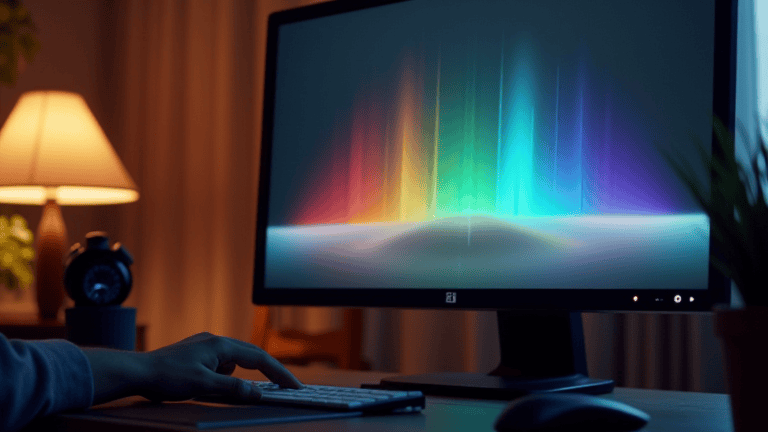 A desktop monitor displaying a greyscale step wedge and colour gradient used to judge black level, gamma and white point.